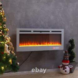 LED Electric Wall Mounted Recessed Fireplace 50 60 Inch Fire Heater Remote Flame
