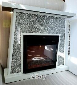 LED Fireplace Surround Sparkly White Mirrored Silver Diamond Crush Crystal