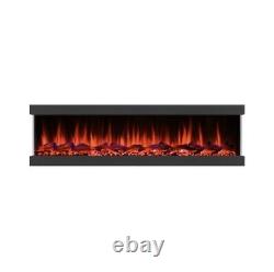 LED Flame Electric Inset Media Wall Fireplace in Black with Remote Control 60