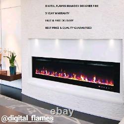 Large 50 Inch Led Black White Glass Wall Mounted Flushed Electric Fire Uk 2020