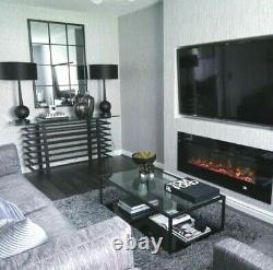 Large 50 Inch Led Black White Glass Wall Mounted Flushed Electric Fire Uk 2021