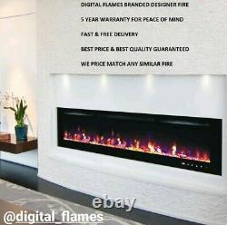 Large 50 Inch Led Black White Glass Wall Mounted Flushed Electric Fire Uk 2021