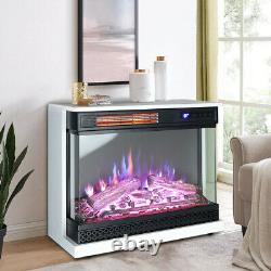 Large Fireplace Heater Electric Free Standing Fire Place MDF Surround With Wheel