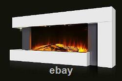 Large LED Modern Fireplace Electric Heater Fire High Gloss glass Slim Flame