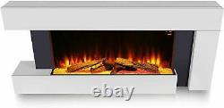 Large LED Modern Fireplace Electric Heater Fire High Gloss glass Slim Flame
