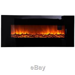 Large Wall Mounted Electric Fire Black Flat Glass with Remote Control 50 Inch UK