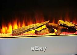 Large Wall Mounted Electric Fire White Home Decor Wooden Logs Flicker Flame