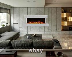 Large White Fireplace LED Flame High Gloss Wall Mounted Modern Electric Heater