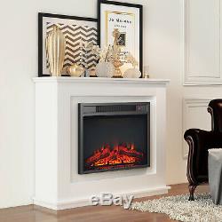 Luxury 1.8KW Electric Fireplace with Suround LED Fire Log Burning Flame Heater