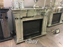 Mirrored Glass Venetian Floating Crystal Fireplace Surround & Electric Fire