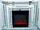 Mirrored Led Fireplace Sparkly Silver Diamond Crush Crystal Dimmable With Remote