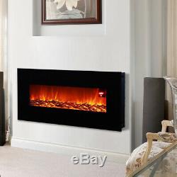 Modern 50 inch Wall Mounted Electric Fire Black Flat Glass with Remote Control