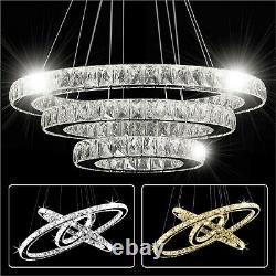 Modern Led Crystal Chandelier 2 3 Ring Light Shade Dimmable Ceiling Pendant Lamp
