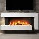 Modern White Electric Wall Fireplace Suite Wooden Surround Remote Control Led