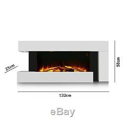 Modern White Electric Wall Fireplace Suite Wooden Surround Remote Control LED
