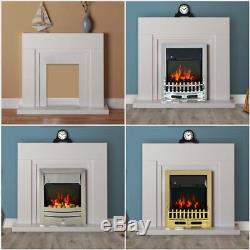 Modern White Flat Wall 2KW Electric Fire Surround Set Complete Fireplace