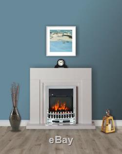 Modern White Flat Wall 2KW Electric Fire Surround Set Complete Fireplace