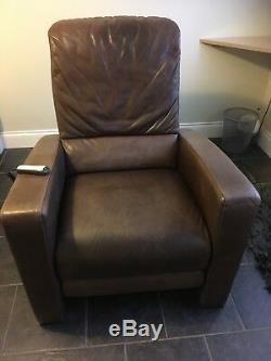 Natuzzi brown leather electric reclining armchair with remote control