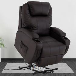 Power Electric Lift and Rise Recliner Leather Armchair Sofa Brown Remote Control