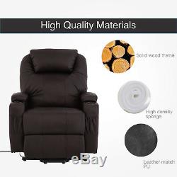 Power Electric Lift and Rise Recliner Leather Armchair Sofa Brown Remote Control
