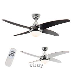 Remote Controlled Ceiling Fan & Light Chrome / Black 4 Reversible Blades & Motor