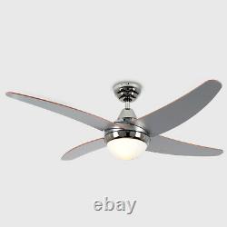 Remote Controlled Ceiling Fan & Light Chrome / Black 4 Reversible Blades & Motor
