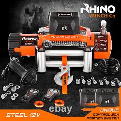 Rhino Electric Winch 12v 13500lbs Steel Cable Heavy Duty Fairlead Remote Control
