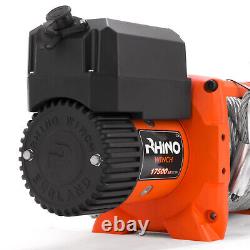 Rhino Electric Winch 12v 17500lbs Steel Cable Heavy Duty Fairlead Remote Control