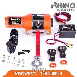 Rhino Electric Winch 12v 3000lb Synthetic Dyneema Rope Fairlead Remote Control
