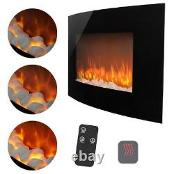Slim 35-in Electric Fire LED Wall Mounted Fireplace Natural Pebbles Flame Lights