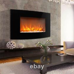 Slim 35-in Electric Fire LED Wall Mounted Fireplace Natural Pebbles Flame Lights