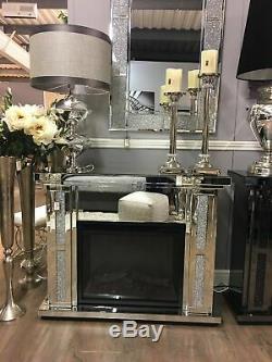 Sparkle Glitz Crushed Glass Mirrored Fireplace With Electric Fire Luxury