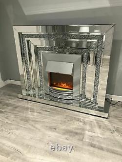 WFS Homeware 2 Tier Diamond Crushed Mirrored Electric Fireplace 140cm- Damaged