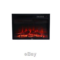 Wall Mounted Black Glass Electric Fireplace 1800W Reddish Log Fire Core + Remote
