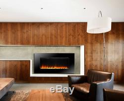 Wall Mounted Electric Fire Slim Fireplace Black Glass Remote Control Living Room