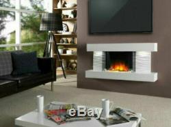 Wall Mounted Electric Fire White Home Decor Wooden Flicker Flame Compact Logs