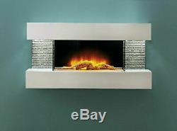 Wall Mounted Electric Fire White Home Decor Wooden Flicker Flame Compact Logs