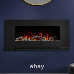 Wall Mounted Electric Fire in Black with Logs & Crystal Fuel Beds