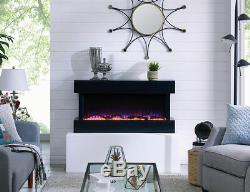 Wall Mounted Electric Fireplace White or Black Flat Glass Remote Control Modern
