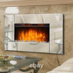Wall Mounted Glass Fireplace Electric Fire Widescreen Home Living Flame Mirror