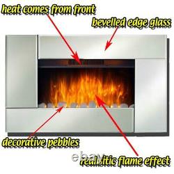 Wall Mounted Glass Fireplace Electric Fire Widescreen Home Living Flame Mirror