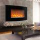 Wall Mounted Led Electric Fireplace Black Glass Front Heater Fire Remote Control