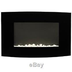 Wall Mounted LED Electric Fireplace Black Glass Front Heater Fire Remote Control