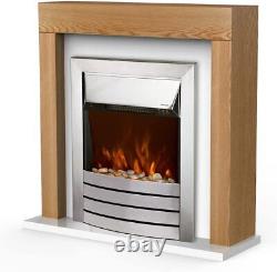 Warmlite Chester Electric Fireplace Suite, Remote Control 2 Heats, LED Flame Oak