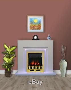 White 2KW Remote Electric Fire Surround Set Complete Fireplace with LED Light