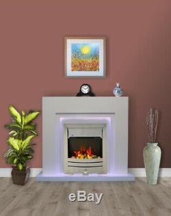 White 2KW Remote Electric Fire Surround Set Complete Fireplace with LED Light