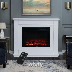 White Electric Fire Fireplace Set Floor Free Standing Surround Led Light 30 inch