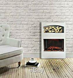 White Electric Fireplace With Log Storage & LED Flame Effect Wall Mounted Fire