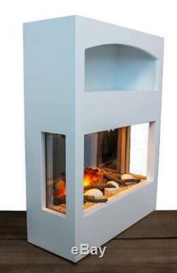 White Fireplace Suite Electric Pebble Fire Decor 3D Inset Flame Log Glass Modern