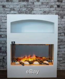White Fireplace Suite Electric Pebble Fire Decor 3D Inset Flame Log Store Modern